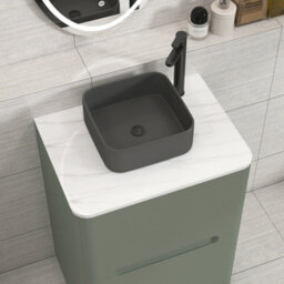 Royal Bathrooms Venice 600mm Sage Green Freestanding Bathroom Countertop Vanity Unit 2 Drawer With Art Square Basin - thumbnail 6
