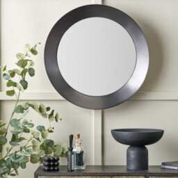 Pacific Lifestyle Round Wall Mirror Grey Metal Wide Angled Frame 60Cm Concave Contemporary - thumbnail 1