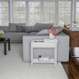 Hygrad Built to Survive Wooden Narrow Flip Top Sofa Bed Side End Table Night Stand With Shelf White Narrow Side Table, Slim Bedside Flip Top End - thumbnail 7
