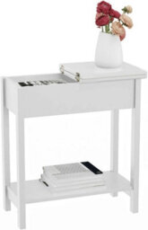 Hygrad Built to Survive Wooden Narrow Flip Top Sofa Bed Side End Table Night Stand With Shelf White Narrow Side Table, Slim Bedside Flip Top End
