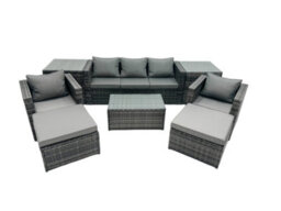 Fimous Outdoor Coffee Table Sofa Armchair Set With 2 Side Tables 2 Big Stools Garden Furniture Set Dark Grey Mixed - thumbnail 2