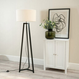 Valuelights Lottie Black Wood Tripod Floor Lamp With Cream Boucle Drum Shade - thumbnail 3