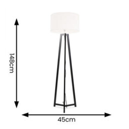 Valuelights Lottie Black Wood Tripod Floor Lamp With Cream Boucle Drum Shade - thumbnail 4