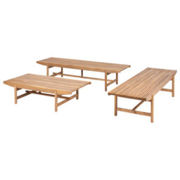 Wyld And Coco Rustic Acacia Wood Outdoor 4-Seater Garden Sofa Set With Off-White Cushions, Two Benches And Coffee Table - thumbnail 4