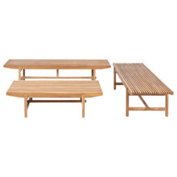 Wyld And Coco Rustic Acacia Wood Outdoor 4-Seater Garden Sofa Set With Off-White Cushions, Two Benches And Coffee Table - thumbnail 5