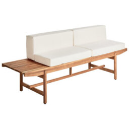 Wyld And Coco Rustic Acacia Wood Outdoor 4-Seater Garden Sofa Set With Off-White Cushions, Two Benches And Coffee Table - thumbnail 6