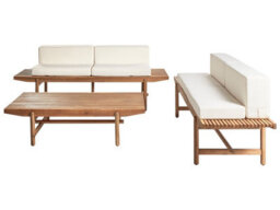 Wyld And Coco Rustic Acacia Wood Outdoor 4-Seater Garden Sofa Set With Off-White Cushions, Two Benches And Coffee Table - thumbnail 3
