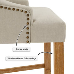 The Furniture Market Luxury Natural Fabric Scoop Back Kitchen Counter Bar Stool Limed Oak Legs Quilted Button Back Stud Detailing Solid Wood Frame - thumbnail 5