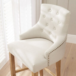 The Furniture Market Luxury Natural Fabric Scoop Back Kitchen Counter Bar Stool Limed Oak Legs Quilted Button Back Stud Detailing Solid Wood Frame - thumbnail 4