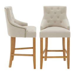 The Furniture Market Luxury Natural Fabric Scoop Back Kitchen Counter Bar Stool Limed Oak Legs Quilted Button Back Stud Detailing Solid Wood Frame - thumbnail 8
