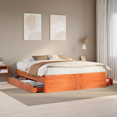 Berkfield Bed Frame Without Mattress With Drawers Wax Brown 180X200 Cm Super King Solid Wood Pine - image 1