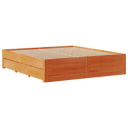 Berkfield Bed Frame Without Mattress With Drawers Wax Brown 180X200 Cm Super King Solid Wood Pine - thumbnail 5