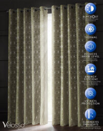 Velosso Blackout Geometric Ring Top Curtains - High-Quality Weave, Fade Resistant And Machine Washable Curtains - Cream