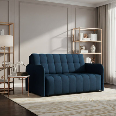 Viva Grand Iii Upholstered Sofa Bed With Sleeping Function Storage Compartment Wooden Legs Living Room 145Cm Blue - image 1