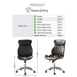 Ergonomic Office Desk Chair - Furniturebox Uk Parker Mid Century Office Chair - Black Faux Leather Adjustable Swivel - thumbnail 7