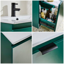 Homestylestore 600mm Dark Green Wall Hung Bathroom Vanity Unit And Black Finger Pull Handle - thumbnail 4