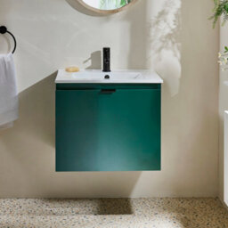 Homestylestore 600mm Dark Green Wall Hung Bathroom Vanity Unit And Black Finger Pull Handle - thumbnail 2