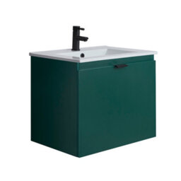 Homestylestore 600mm Dark Green Wall Hung Bathroom Vanity Unit And Black Finger Pull Handle - thumbnail 1