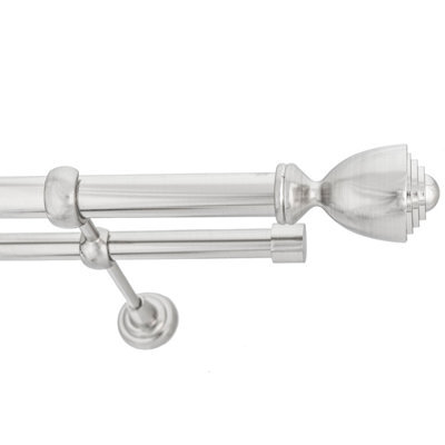 Toolty Double Metal Curtain Pole 25/19mm With Finials Rod Classic Brackets Avanti 350Cm Inox
