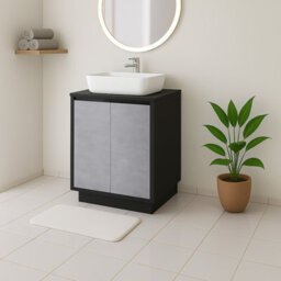 Plum&clay Declan Black & Concrete Floor Standing Vanity Unit With Black Countertop Set (W)750mm (H)850mm