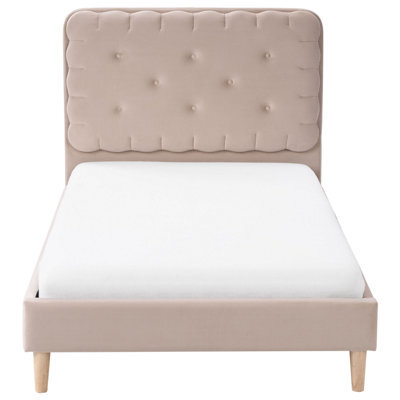 Wyld And Coco 3Ft Beige Velvet Upholstered Bed With Tufted Headboard, Single - W98 X L209 X H92Cm - image 1