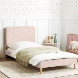 Wyld And Coco 3Ft Beige Velvet Upholstered Bed With Tufted Headboard, Single - W98 X L209 X H92Cm - thumbnail 2