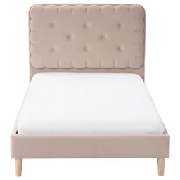 Wyld And Coco 3Ft Beige Velvet Upholstered Bed With Tufted Headboard, Single - W98 X L209 X H92Cm - thumbnail 1