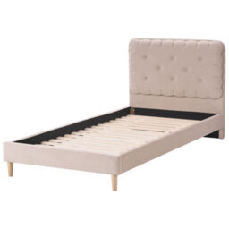 Wyld And Coco 3Ft Beige Velvet Upholstered Bed With Tufted Headboard, Single - W98 X L209 X H92Cm - thumbnail 4