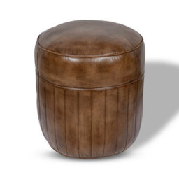 Elm Home And Garden 100% Real Genuine Leather Round Pommel Footstool Ottoman Tan Brown - thumbnail 1