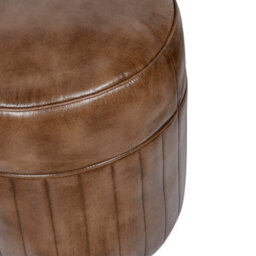 Elm Home And Garden 100% Real Genuine Leather Round Pommel Footstool Ottoman Tan Brown - thumbnail 2