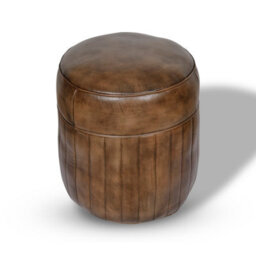 Elm Home And Garden 100% Real Genuine Leather Round Pommel Footstool Ottoman Tan Brown - thumbnail 3