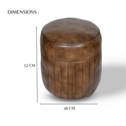 Elm Home And Garden 100% Real Genuine Leather Round Pommel Footstool Ottoman Tan Brown - thumbnail 4