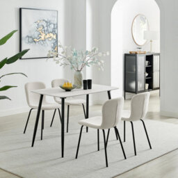 Furniturebox Furniturbeox Uk Asti White Marble Ceramic Top Dining Table & 4 Cream Asti Chairs - thumbnail 1