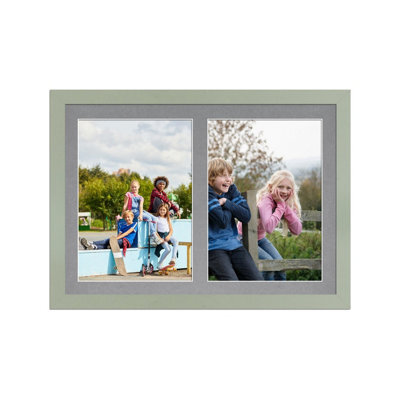 AK Frames 20X14 Green Modern Multi Photo Frame With Mid Grey Mount - Holds 2 Apertures (2X) A4 Photos - image 1