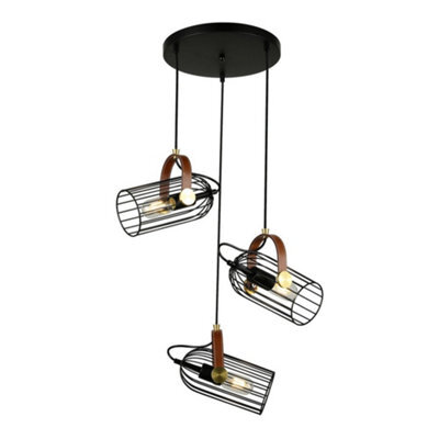 Luminosa Lighting Luminosa Industrial And Retro Hanging Pendant Black 3 Light , E27