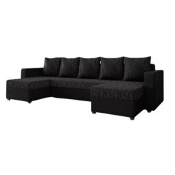 Astana U Shaped Corner Sofa Bed Storage Compartment Pull Out Sleep Function Bonell Springs Black - thumbnail 2