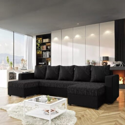 Astana U Shaped Corner Sofa Bed Storage Compartment Pull Out Sleep Function Bonell Springs Black - thumbnail 3