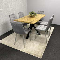 Kosy Koala Modern Dining Table Set With 6 Grey Velvet Chairs Kitchen Dining Room Furniture - thumbnail 5