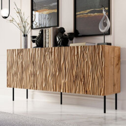 Jungle 152Cm Sideboard Modern Cabinet With Metal Legs Push To Open System Durable Mdf And Laminated Board Oak Wotan Black - thumbnail 1