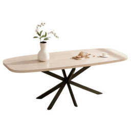 Home Source Axal 180-200Cm Extending Light Oak Effect Dining Table With Black Crossed Metal Legs - thumbnail 5