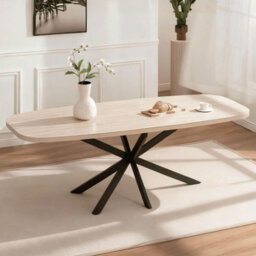 Home Source Axal 180-200Cm Extending Light Oak Effect Dining Table With Black Crossed Metal Legs - thumbnail 2