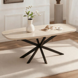 Home Source Axal 180-200Cm Extending Light Oak Effect Dining Table With Black Crossed Metal Legs - thumbnail 1