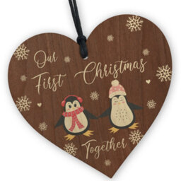 Red Ocean Penguin Couple Christmas Ornaments Our First Christmas Together Tree Decoration Couple - thumbnail 1