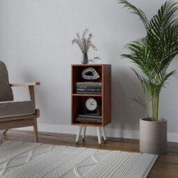 Urbn-Living Urbnliving 53Cm Height2 Tier Teak Wooden Storage Cube Bookcase Scandinavian Style White Legs - thumbnail 2