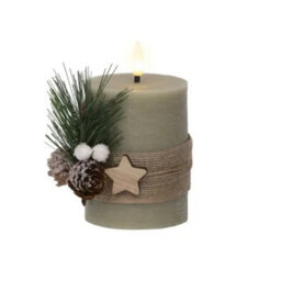 Kaemingk Led Wick Candle Wax Leafs Decoration Steady Light Indoor Decoration - D.7.5Cm H.13Cm - thumbnail 2