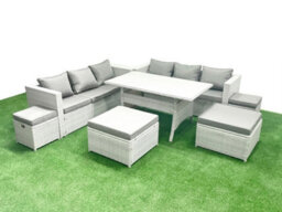Fimous Rattan Garden Furniture Set Outdoor 10 Seater Patio Dining Sets Glass Top Dining Table Light Grey - thumbnail 2
