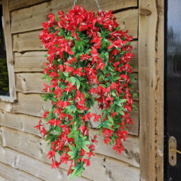 Best Artificial 90Cm Trailing Lily Hanging Basket With 480 Red Flowers In Rattan Wicker Basket For Indoor Or Garden Use