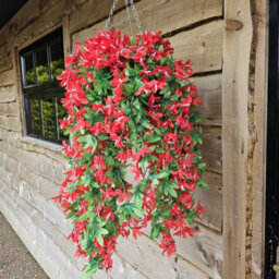 Best Artificial 90Cm Trailing Lily Hanging Basket With 480 Red Flowers In Rattan Wicker Basket For Indoor Or Garden Use - thumbnail 2