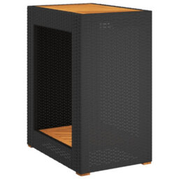 Walplus Garden Side Table With Wooden Top Black 60X40X75 Cm Poly Rattan - thumbnail 2