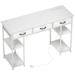 Wyld Haus Riba 120Cm White Home Office Desk With Power Sockets, 3 Fabric Drawers And Storage Shelves - thumbnail 2